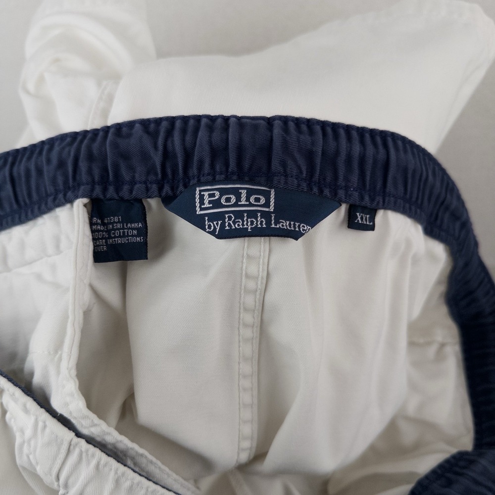 90's Vtg Polo Ralph Lauren Mens 2XL White Cotton Chino Drawstring Zip Shorts - Picture 7 of 7